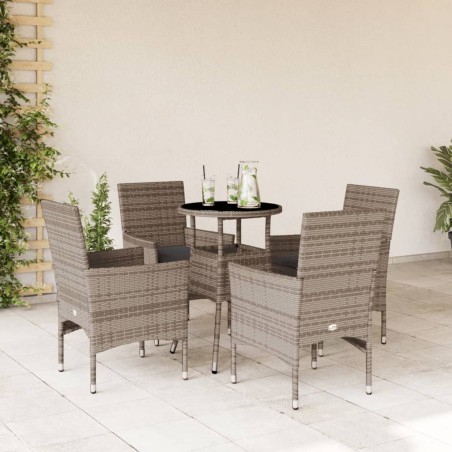 vidaXL Set comedor jardín 5 pzas y cojines ratán sintético vidrio gris