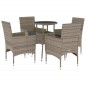vidaXL Set comedor jardín 5 pzas y cojines ratán sintético vidrio gris vidaXL Set comedor jardín 5 pzas y cojines ratán sintético vidrio gris