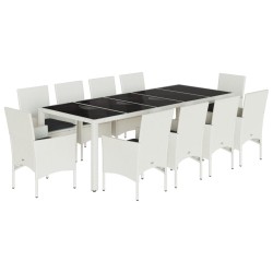vidaXL Set comedor jardín 11 pzas con cojines ratán PE vidrio blanco