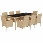 vidaXL Set comedor jardín 9 pzas cojines ratán sintético vidrio beige