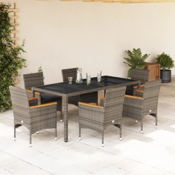 vidaXL Set comedor jardín 7 pzas y cojines ratán sintético vidrio gris