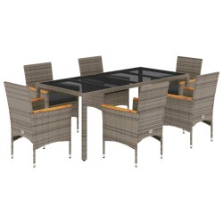 vidaXL Set comedor jardín 7 pzas y cojines ratán sintético vidrio gris