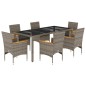 vidaXL Set comedor jardín 7 pzas y cojines ratán sintético vidrio gris