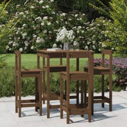 vidaXL Mesa y taburetes altos de jardín 5 pzas madera pino marrón miel