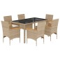 vidaXL Set comedor jardín 7 pzas cojines ratán sintético vidrio beige vidaXL Set comedor jardín 7 pzas cojines ratán sintético vidrio beige
