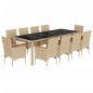 vidaXL Set comedor jardín 11 pzas cojines ratán sintético vidrio beige vidaXL Set comedor jardín 11 pzas cojines ratán sintético vidrio beige