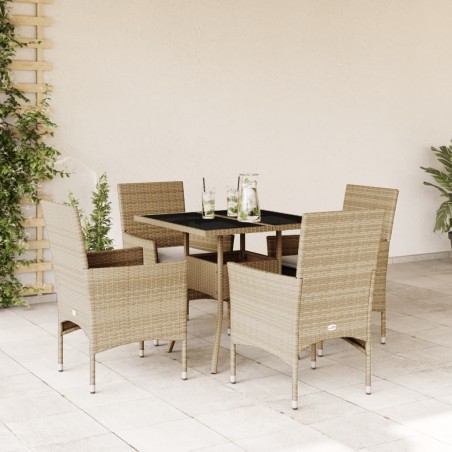 vidaXL Set comedor jardín 5 pzas cojines ratán sintético vidrio beige