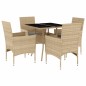vidaXL Set comedor jardín 5 pzas cojines ratán sintético vidrio beige vidaXL Set comedor jardín 5 pzas cojines ratán sintético vidrio beige