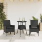 vidaXL Set comedor jardín 3 pzas cojines ratán sintético vidrio negro vidaXL Set comedor jardín 3 pzas cojines ratán sintético vidrio negro