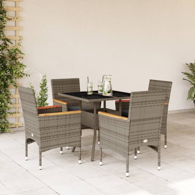 vidaXL Set comedor jardín 5 pzas y cojines ratán sintético vidrio gris vidaXL Set comedor jardín 5 pzas y cojines ratán sintético vidrio gris