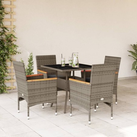 vidaXL Set comedor jardín 5 pzas y cojines ratán sintético vidrio gris
