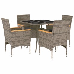 vidaXL Set comedor jardín 5 pzas y cojines ratán sintético vidrio gris