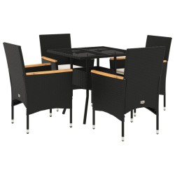 vidaXL Set comedor jardín 5 pzas cojines ratán sintético vidrio negro