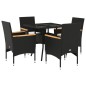 vidaXL Set comedor jardín 5 pzas cojines ratán sintético vidrio negro vidaXL Set comedor jardín 5 pzas cojines ratán sintético vidrio negro