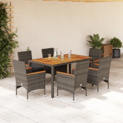 vidaXL Set de comedor jardín 7 pzas con cojines ratán PE acacia gris