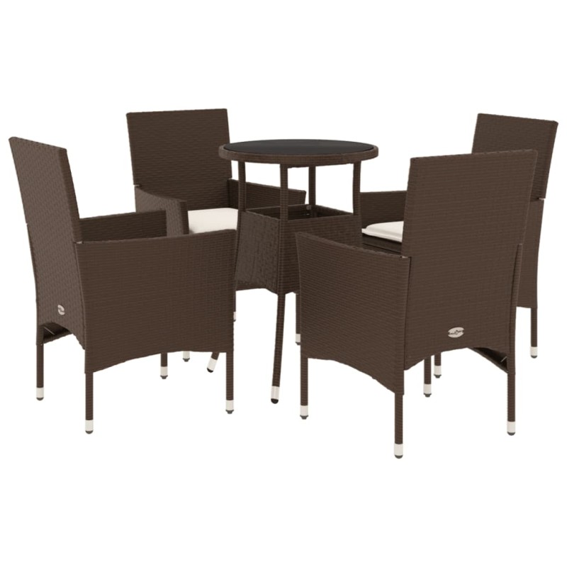 vidaXL Set comedor jardín 5 pzas cojines ratán sintético vidrio marrón vidaXL Set comedor jardín 5 pzas cojines ratán sintético vidrio marrón