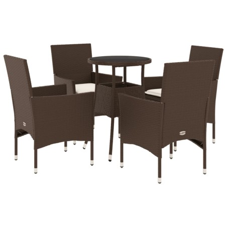 vidaXL Set comedor jardín 5 pzas cojines ratán sintético vidrio marrón