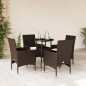 vidaXL Set comedor jardín 5 pzas cojines ratán sintético vidrio marrón vidaXL Set comedor jardín 5 pzas cojines ratán sintético vidrio marrón