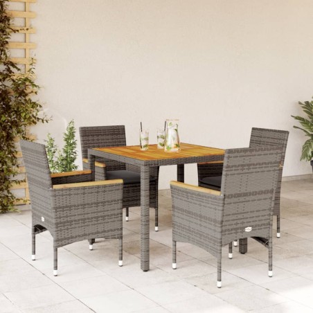 vidaXL Set de comedor jardín 5 pzas con cojines ratán PE acacia gris