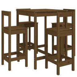 vidaXL Mesa y taburetes altos de jardín 5 pzas madera pino marrón miel