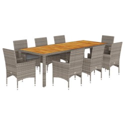 vidaXL Set de comedor jardín 9 pzas con cojines ratán PE acacia gris
