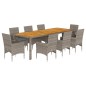 vidaXL Set de comedor jardín 9 pzas con cojines ratán PE acacia gris vidaXL Set de comedor jardín 9 pzas con cojines ratán PE acacia gris