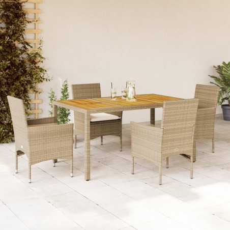 vidaXL Set de comedor jardín 5 pzas con cojines ratán PE acacia beige