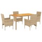 vidaXL Set de comedor jardín 5 pzas con cojines ratán PE acacia beige vidaXL Set de comedor jardín 5 pzas con cojines ratán PE acacia beige