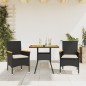 vidaXL Set de comedor jardín 3 pzas con cojines ratán PE acacia negro vidaXL Set de comedor jardín 3 pzas con cojines ratán PE acacia negro