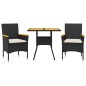 vidaXL Set de comedor jardín 3 pzas con cojines ratán PE acacia negro vidaXL Set de comedor jardín 3 pzas con cojines ratán PE acacia negro
