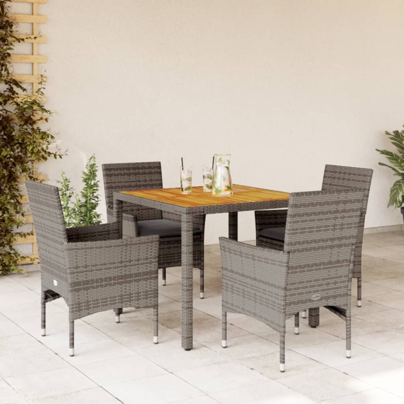 vidaXL Set de comedor jardín 5 pzas con cojines ratán PE acacia gris vidaXL Set de comedor jardín 5 pzas con cojines ratán PE acacia gris