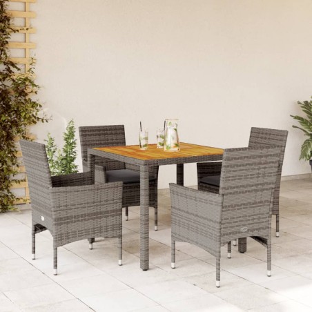 vidaXL Set de comedor jardín 5 pzas con cojines ratán PE acacia gris