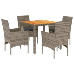 vidaXL Set de comedor jardín 5 pzas con cojines ratán PE acacia gris
