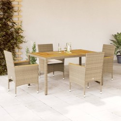 vidaXL Set de comedor jardín 5 pzas con cojines ratán PE acacia beige