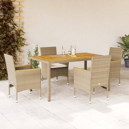 vidaXL Set de comedor jardín 5 pzas con cojines ratán PE acacia beige