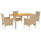 vidaXL Set de comedor jardín 5 pzas con cojines ratán PE acacia beige