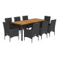 vidaXL Set de comedor jardín 9 pzas con cojines ratán PE acacia negro vidaXL Set de comedor jardín 9 pzas con cojines ratán PE acacia negro