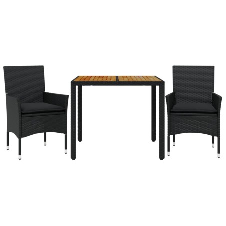 vidaXL Set de comedor jardín 3 pzas con cojines ratán PE acacia negro