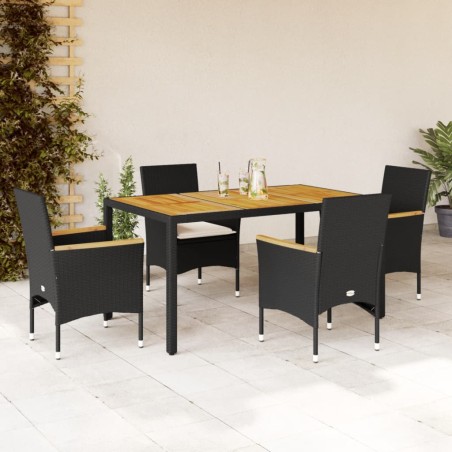 vidaXL Set de comedor jardín 5 pzas con cojines ratán PE acacia negro