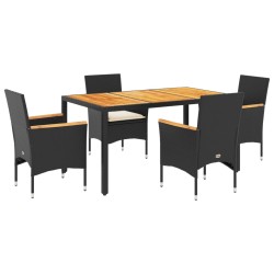 vidaXL Set de comedor jardín 5 pzas con cojines ratán PE acacia negro
