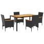 vidaXL Set de comedor jardín 5 pzas con cojines ratán PE acacia negro vidaXL Set de comedor jardín 5 pzas con cojines ratán PE acacia negro