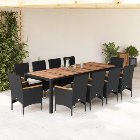 vidaXL Set comedor jardín 11 pzas cojines ratán sintético acacia negro