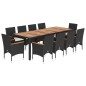 vidaXL Set comedor jardín 11 pzas cojines ratán sintético acacia negro vidaXL Set comedor jardín 11 pzas cojines ratán sintético acacia negro