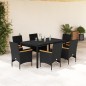 vidaXL Set comedor jardín 7 pzas cojines ratán sintético vidrio negro vidaXL Set comedor jardín 7 pzas cojines ratán sintético vidrio negro