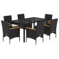 vidaXL Set comedor jardín 7 pzas cojines ratán sintético vidrio negro vidaXL Set comedor jardín 7 pzas cojines ratán sintético vidrio negro