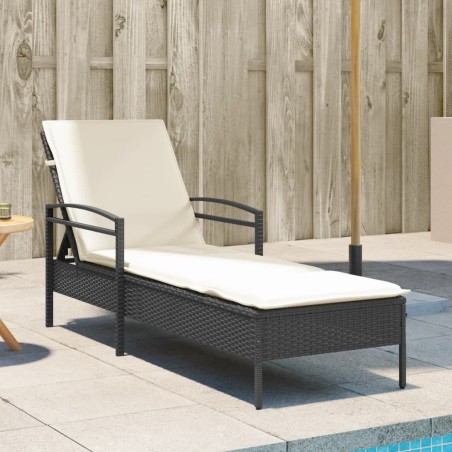 vidaXL Tumbona con cojín ratán sintético negro 63x200x81 cm