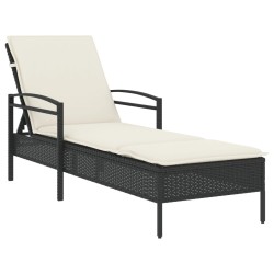 vidaXL Tumbona con cojín ratán sintético negro 63x200x81 cm