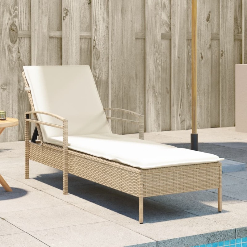 vidaXL Tumbona con cojín ratán sintético beige 63x200x81 cm vidaXL Tumbona con cojín ratán sintético beige 63x200x81 cm