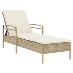 vidaXL Tumbona con cojín ratán sintético beige 63x200x81 cm