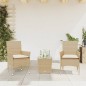 vidaXL Mesita y sillas con cojines 3 pzas ratán sintético vidrio beige vidaXL Mesita y sillas con cojines 3 pzas ratán sintético vidrio beige